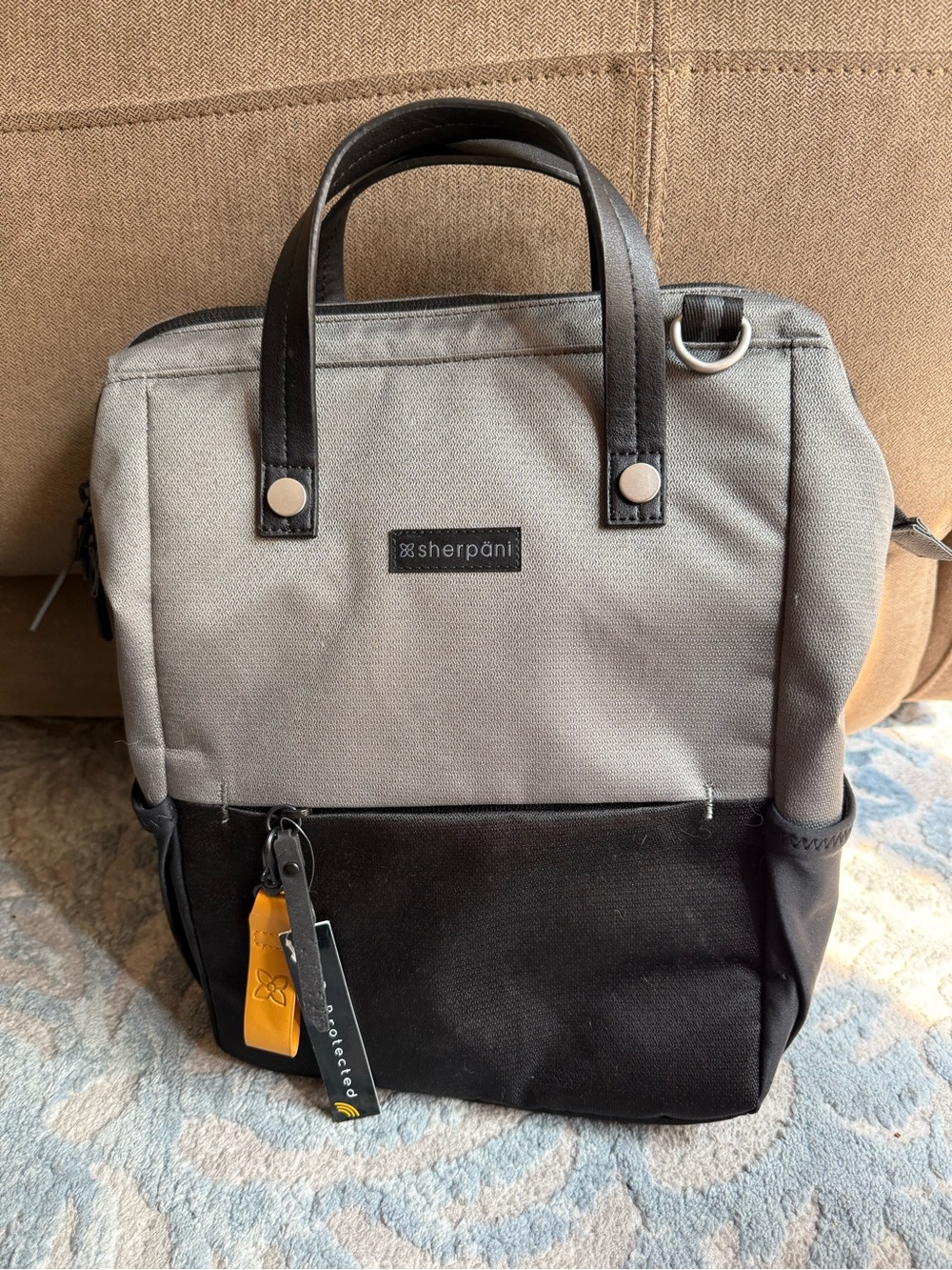 Sherpani Two-Tone Gray & Black Canvas Backpack with Top Handles